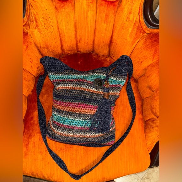 The Sak Crochet Shoulder Bag Strap Tote Striped Multi Color Boho Purse - Picture 5 of 9